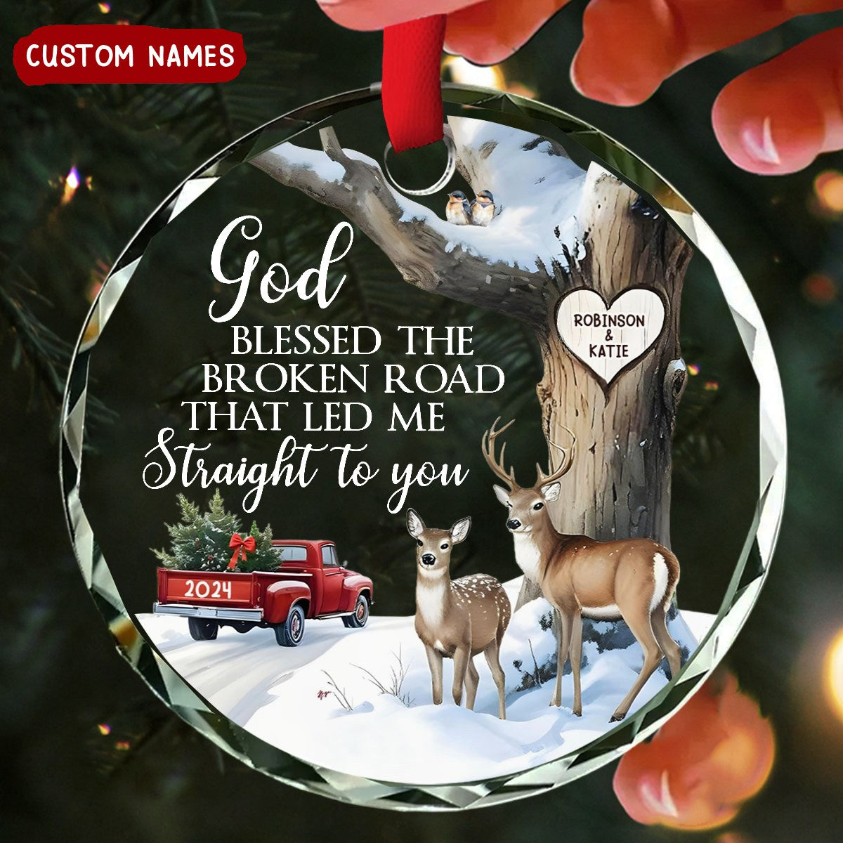 Personalized The Broken Road That Led Me Straight To You Glass Ornament