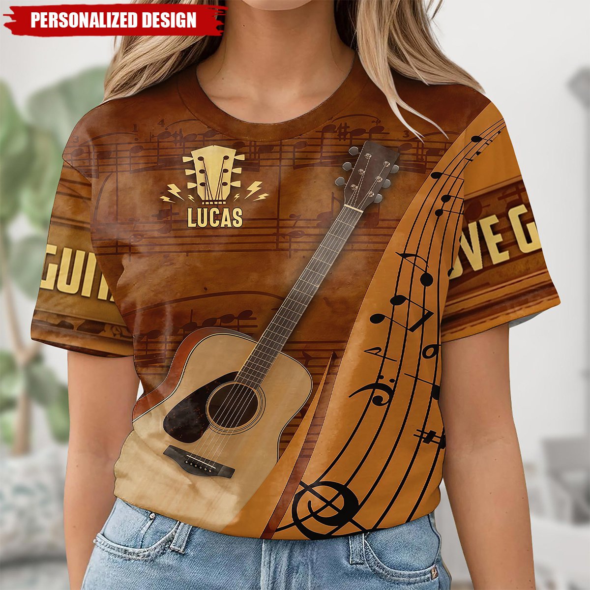 Love Guitar-Personalized All-Over Print T-Shirt, Gift For Guitarists
