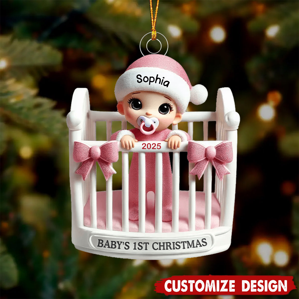Personalized Baby Inside Crib 3D Effect Baby's First Christmas Ornament-2024 New Release
