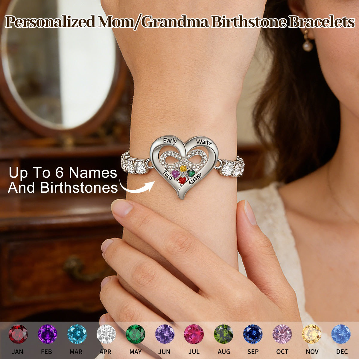Personalized Birthstone Bracelets-Gift for Her Mom Wife