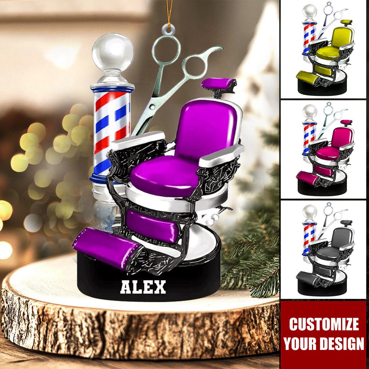 Personalized  Barber Chair Christmas Ornament - Gift For Barber