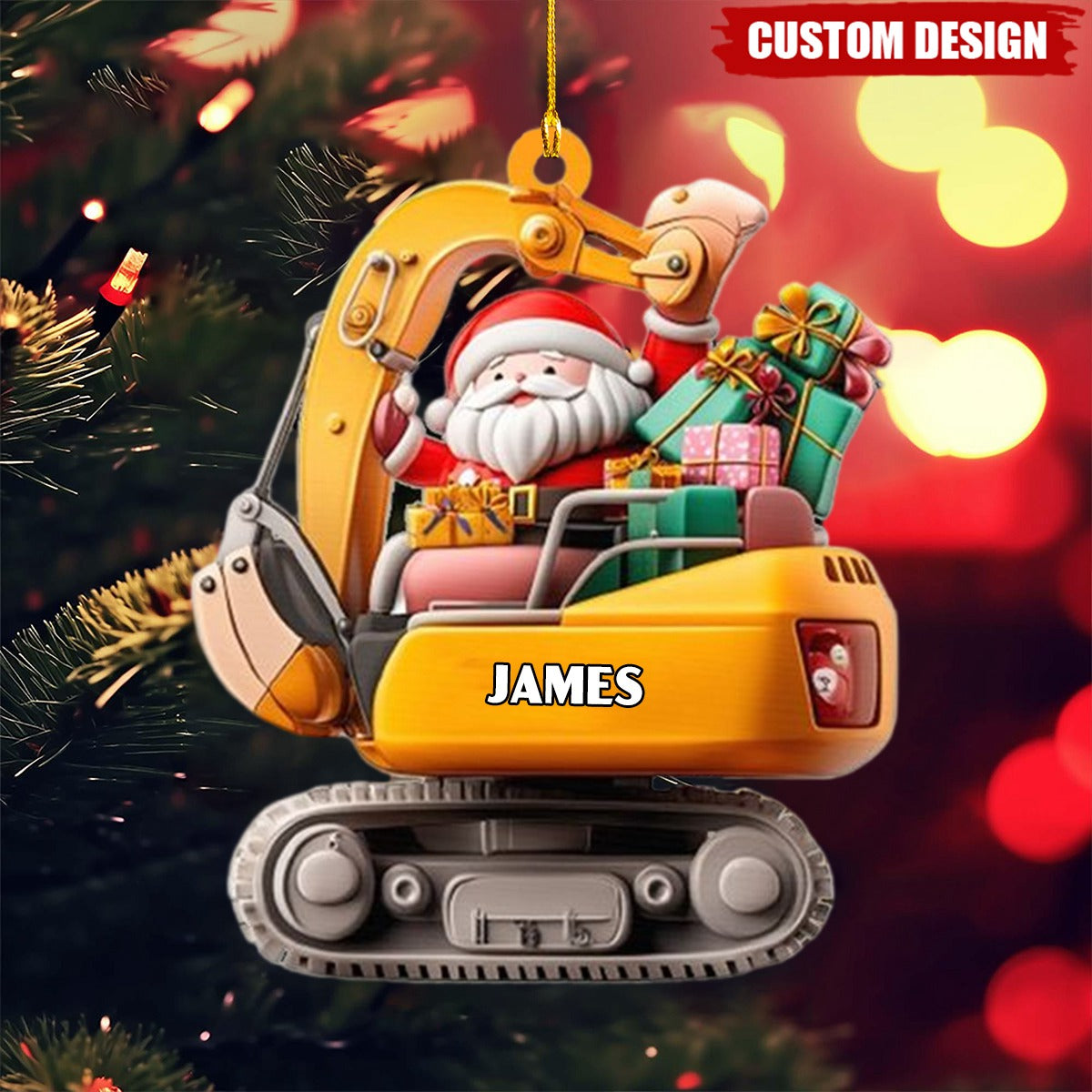 Santa Little Excavator Is On Duty Personalized Name Shaped Ornament