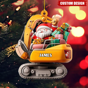 Santa Little Excavator Is On Duty Personalized Name Shaped Ornament