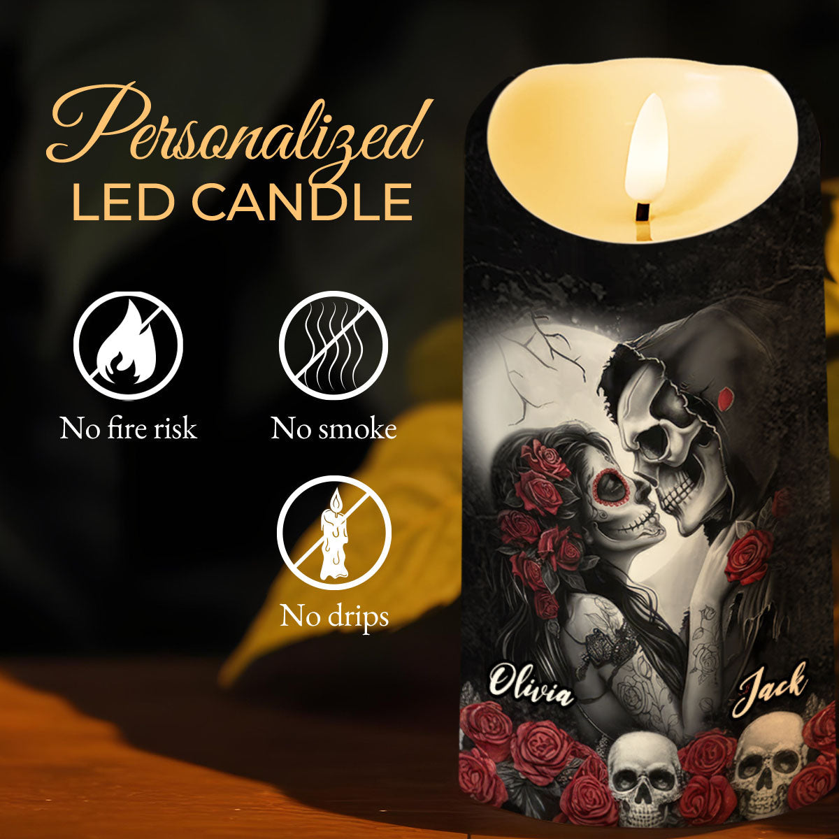 I Choose You, Skulls and Roses, LED Candle, Gift for Spouse and Partner