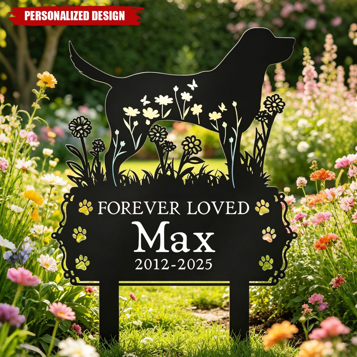 Personalized Dog Metal Garden Stake With Quote, Floral Silhouette Yard Decor, Unique Gift for Pet Owners