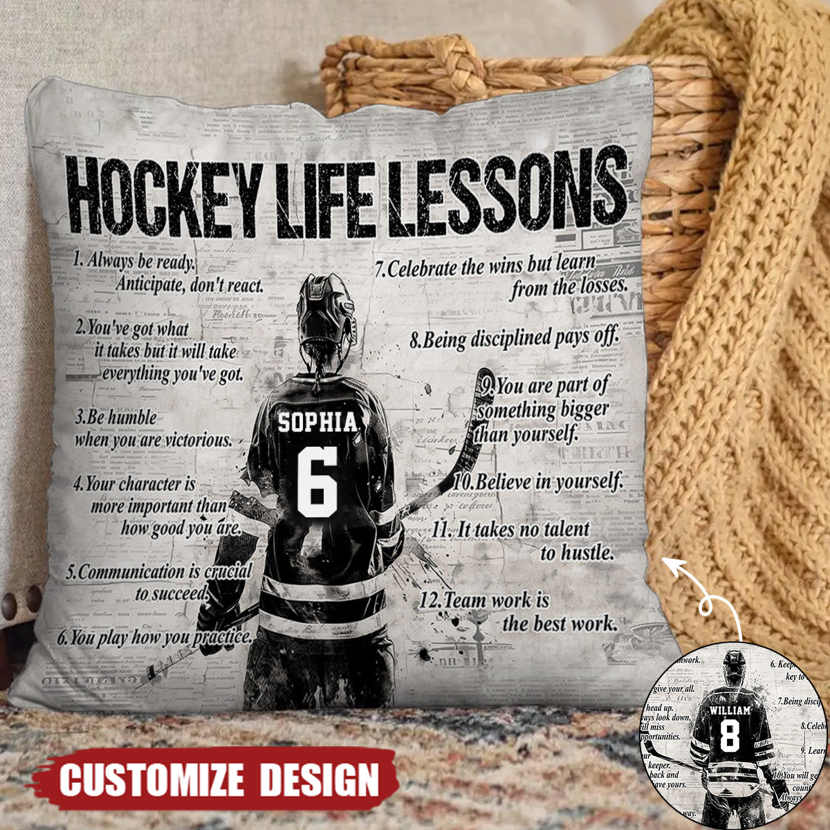 Personalized Hockey Life Lessons Pillow-Gift For Hockey Lovers