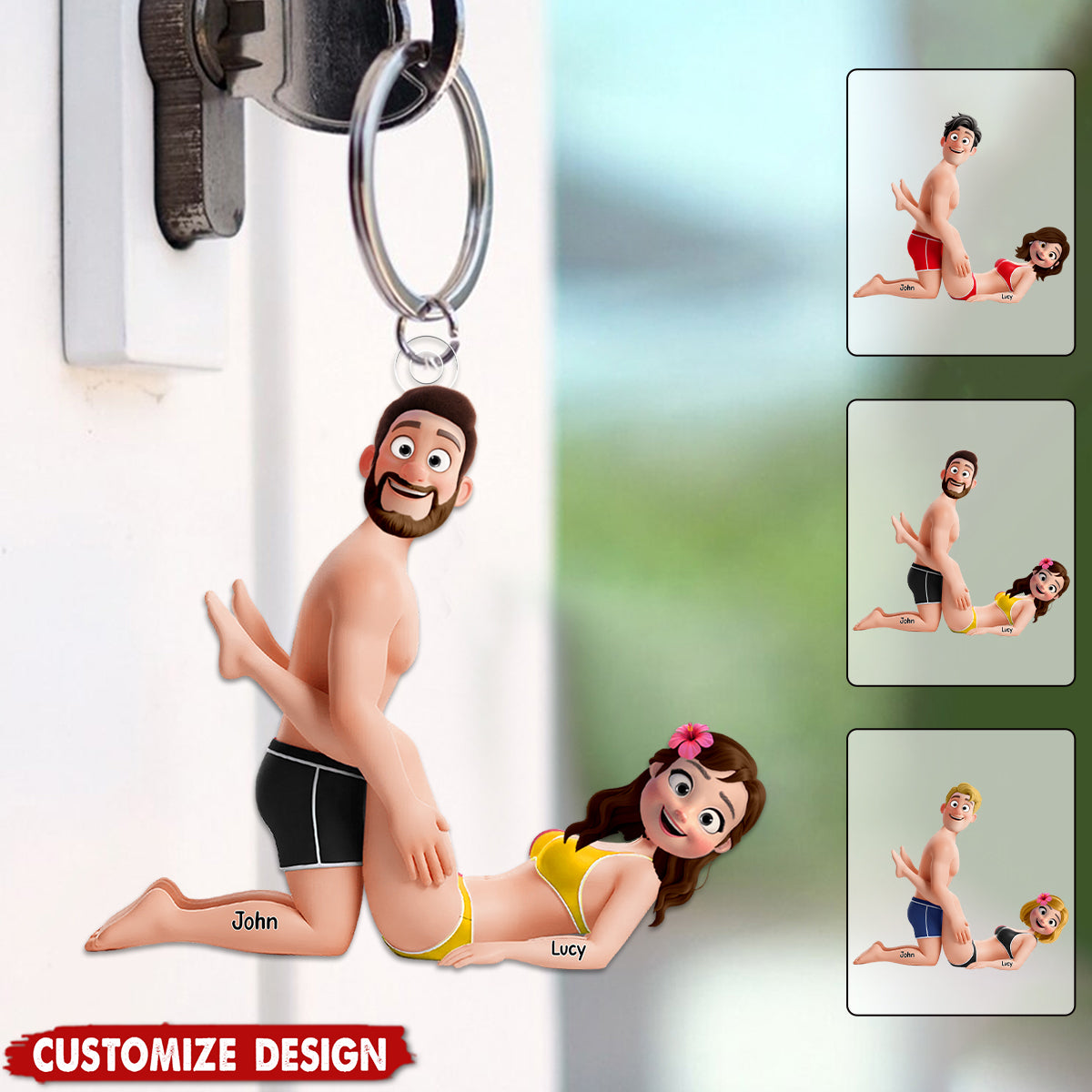 Playful Cute Couple Keychain - Personalized Gift For Couples