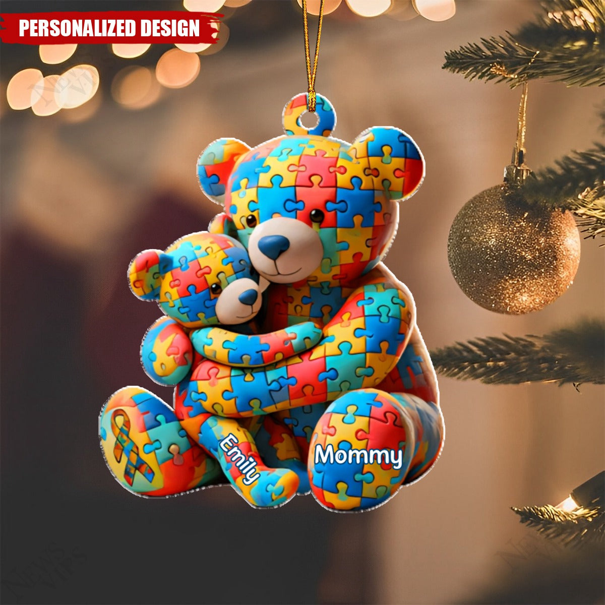 Personalized Gifts For Autism Christmas Ornament Bear Mother and Kid