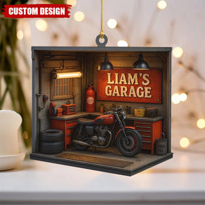 Personalized Garage Ornament – Custom Mechanic Christmas Gift, Workshop with Tools and Car Repair Decoration Keepsake 2025, Engineer Gifts