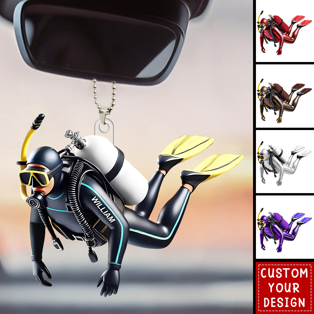 Personalized Acrylic Diver Car Ornament, Custom Scuba Diving Decoration