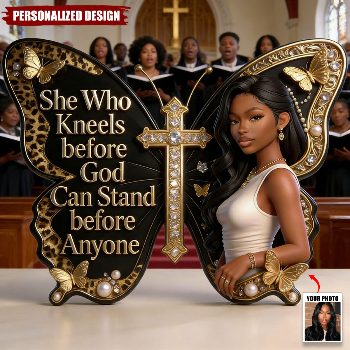 She Who Kneels Before God Can Stand Before Anyone - Personalized African American Custom Shaped Acrylic Plaque