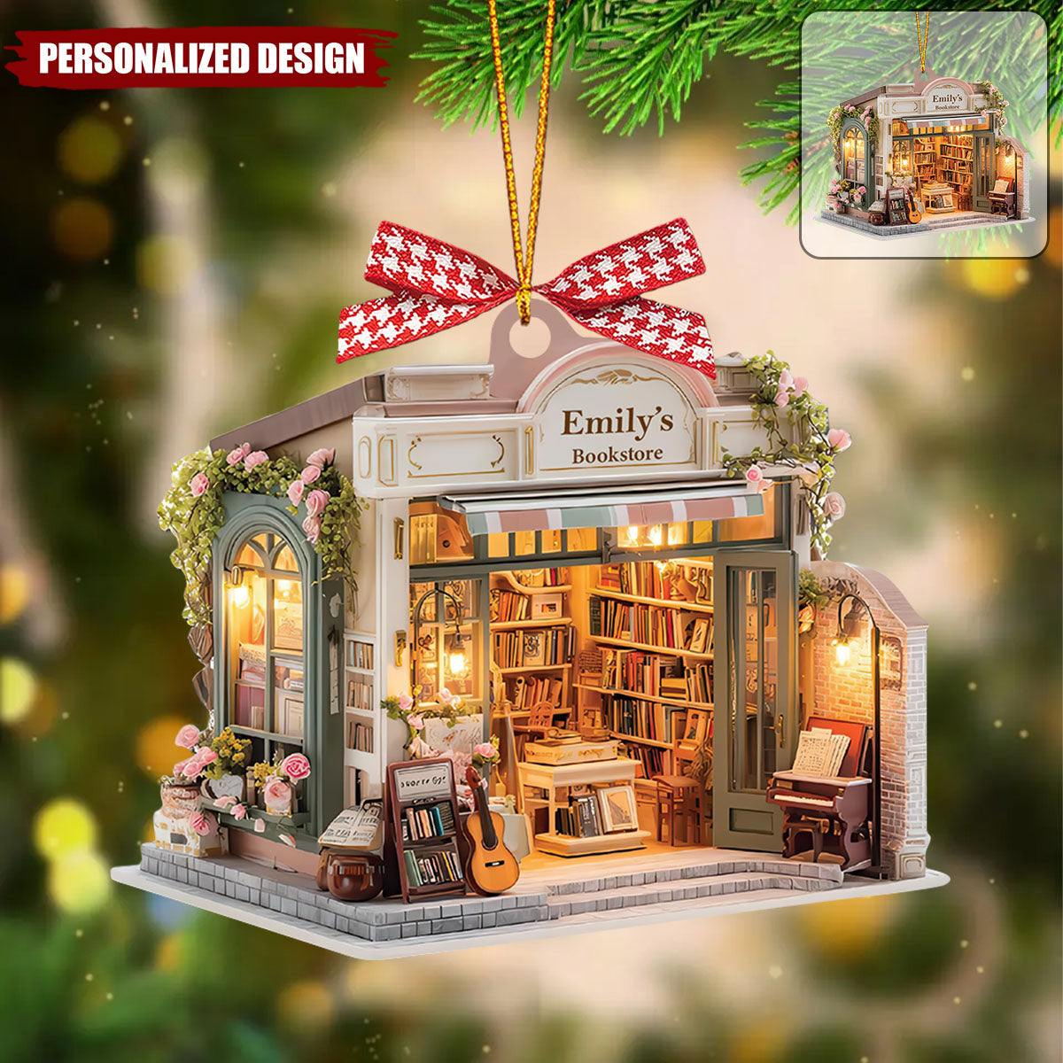 Personalized Bookstore Christmas Ornament-Unique Gift for Book Lovers