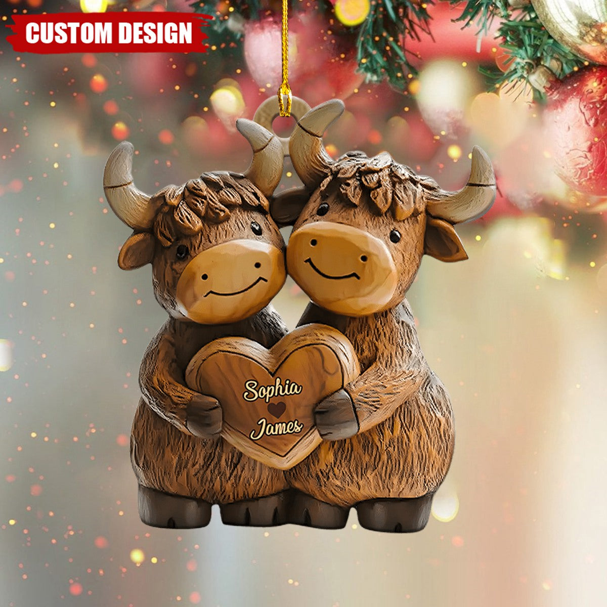 Cute Highland Cow Couple - Personalized Highland Cow Ornament