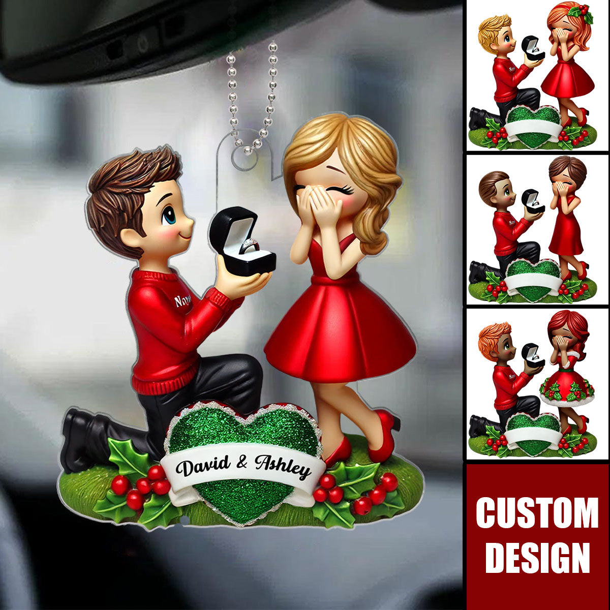Marriage Proposal 3D Effect Ornament for Couples, Personalized Newly Engaged Gift, "She Said Yes!" Ornament