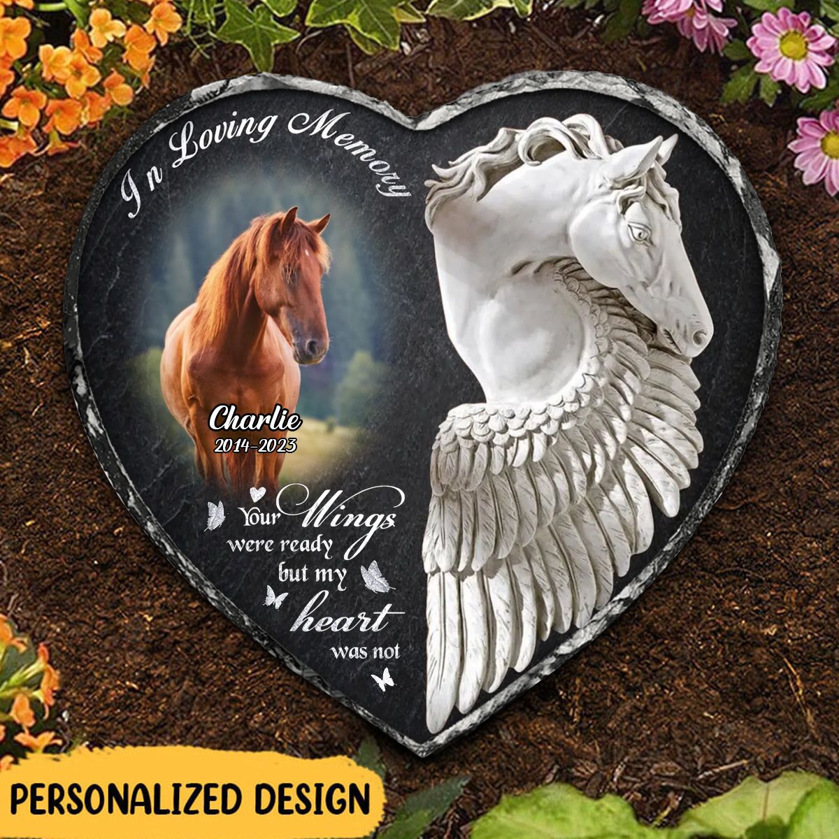 Personalized In Loving Memory Horse Photo Heart Lithograph - Upload Photo - Memorial Gift Idea For Horse Lover - Our Hoofbeats Were Many, But Our Hearts Beat As One