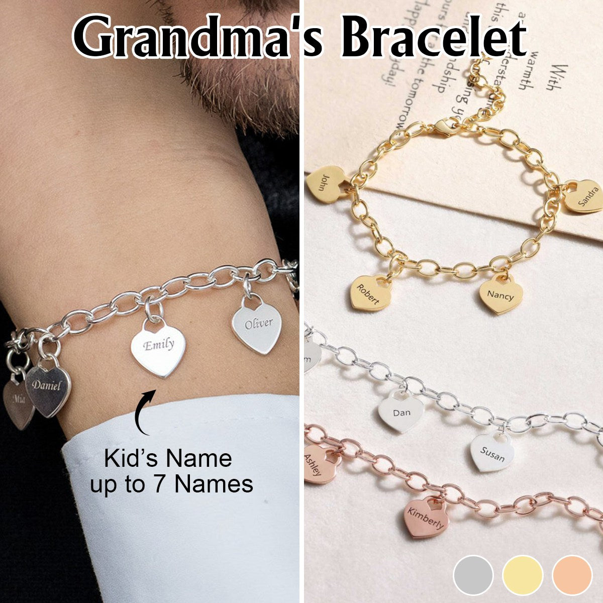 Personalized Heart Charms Bracelet-Gift for Mom Grandma