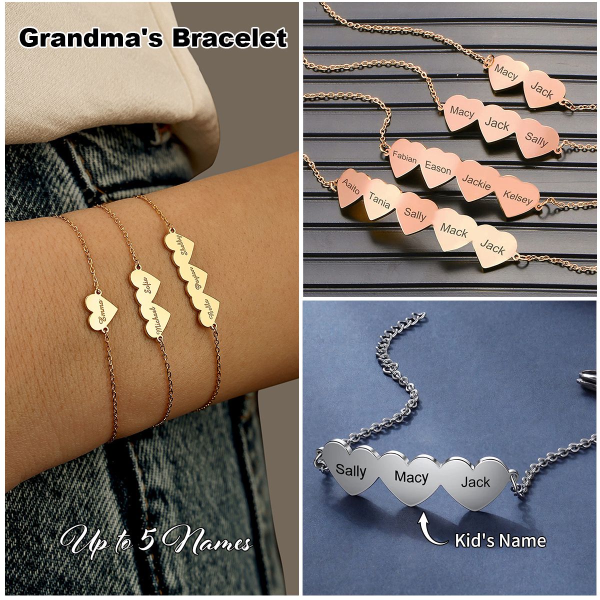 Personalized Multiple Name Love Heart Bracelet-Gift For Mom