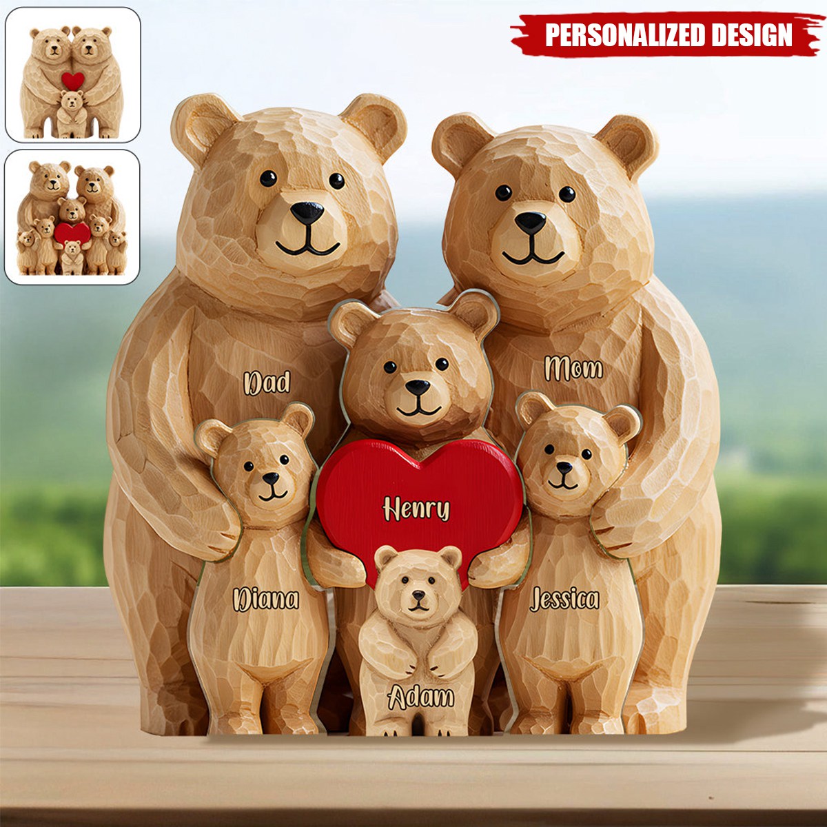 Bear Family-Personalized Family Shaped Wooden Puzzle