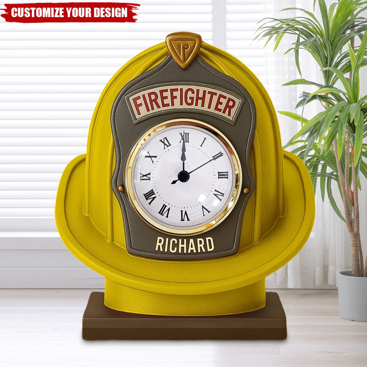 Firefighter Helmet Desk Clock Plaque - Personalized Gifts For Firefighter