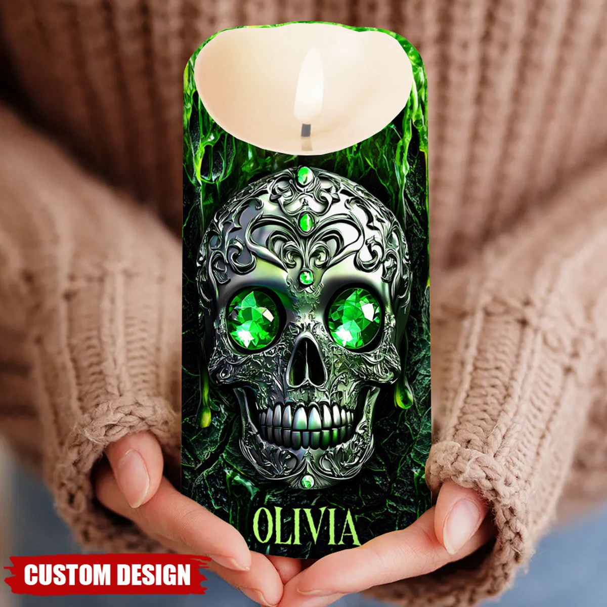 Spooky Season - Personalized Skull Flameless Candle