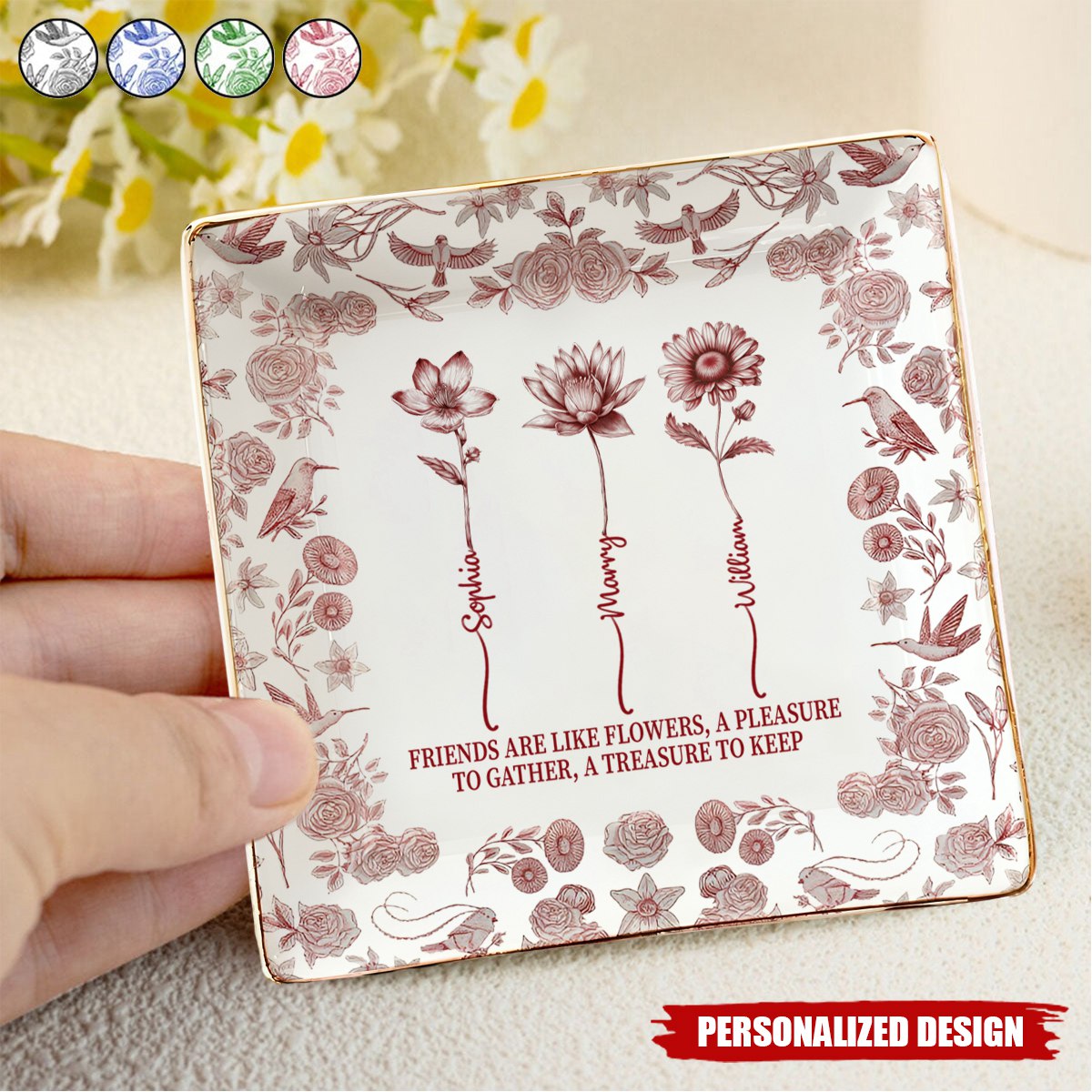 Toile De Jouy Birth Flower Grow An Old Friend - Personalized Ring Dish