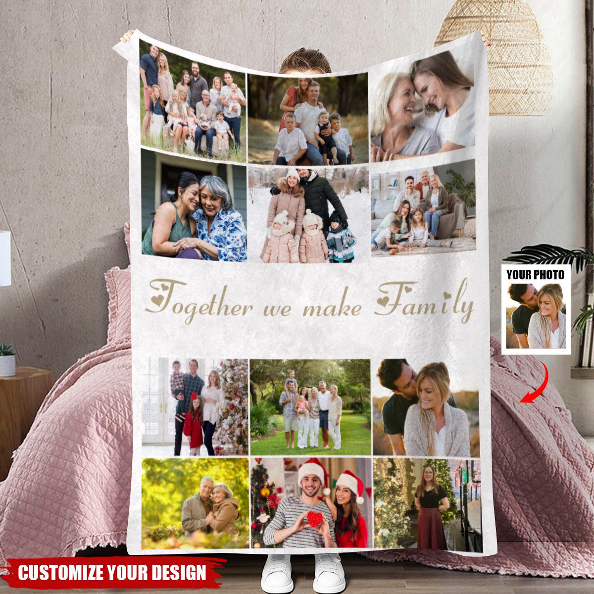 Personalized 12 Photos Collage Super Soft Blanket with Text  Mother's Day Gift for Family Friend