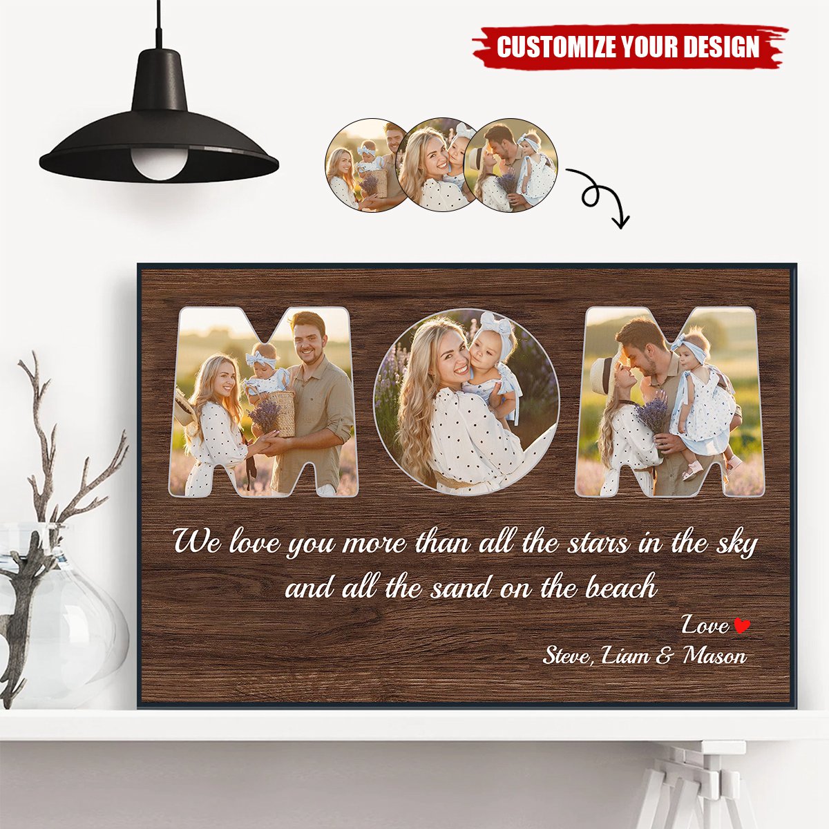 Mom Custom Photo - Personalized Wood Background Horizontal Poster