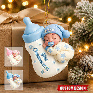 Custom Sleeping Baby's First Christmas- Personalized Newborn Acrylic Ornament