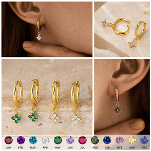 Dainty Flower Birthstone Huggies Earrings, Birthstone Dangle Hoop Earrings for Women, Everyday Hoops Earrings for Mom