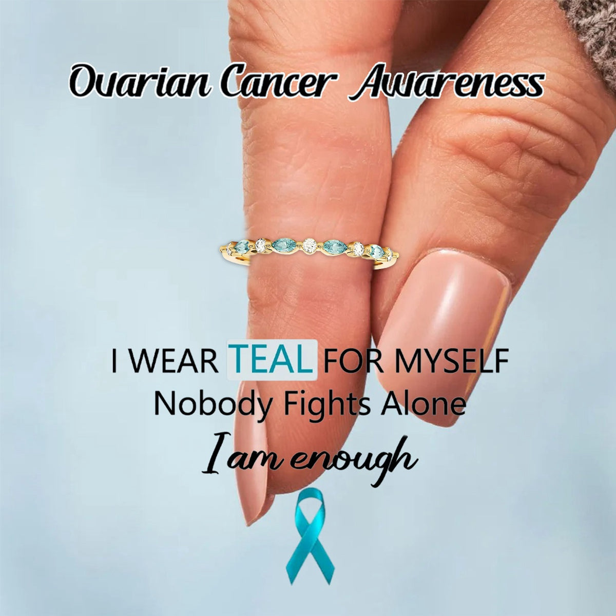 Ovarian Cancer Awareness-Cyan Diamond Thin Ring