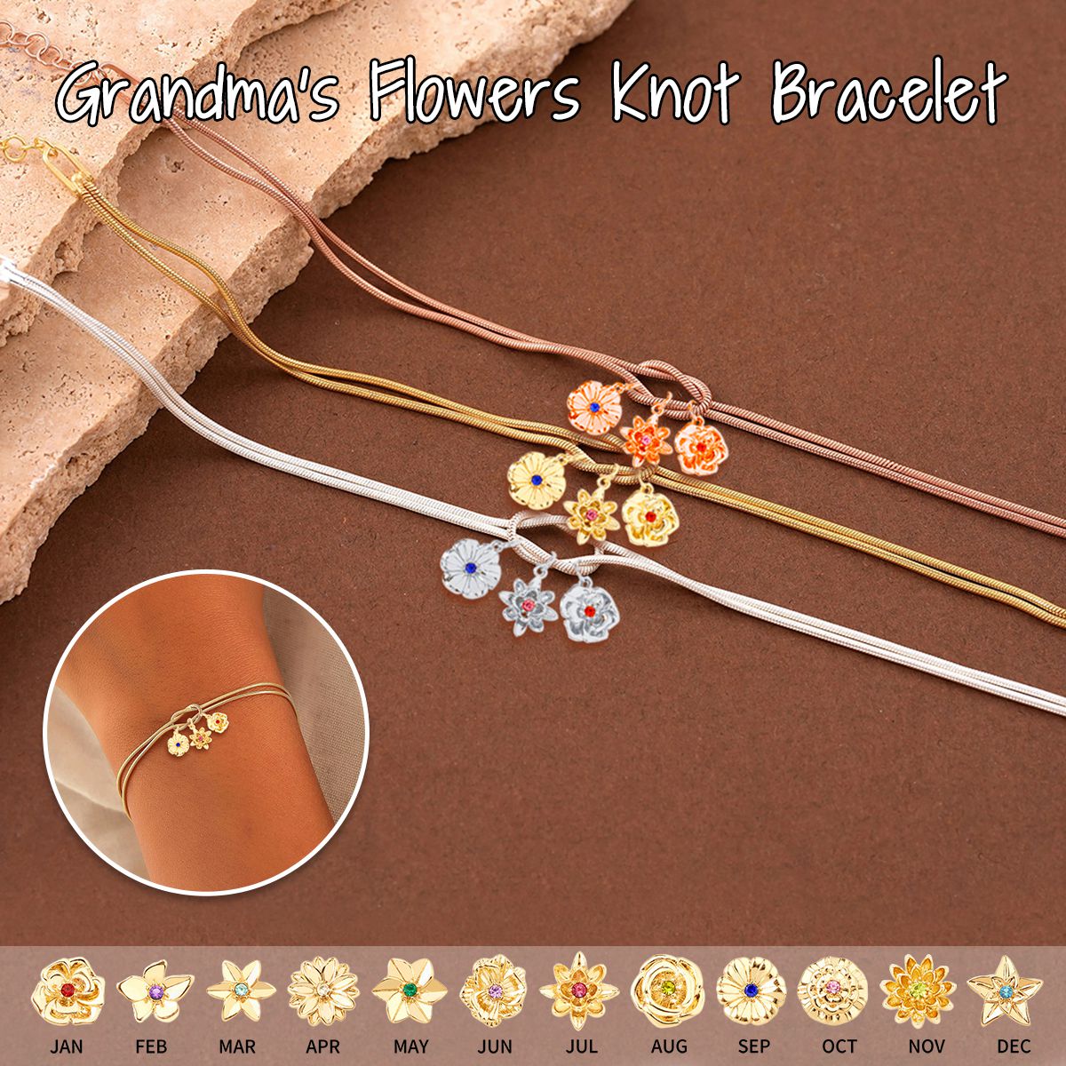 Personalized Birth Flowers Knot Bracelet-Mother's Day Gift