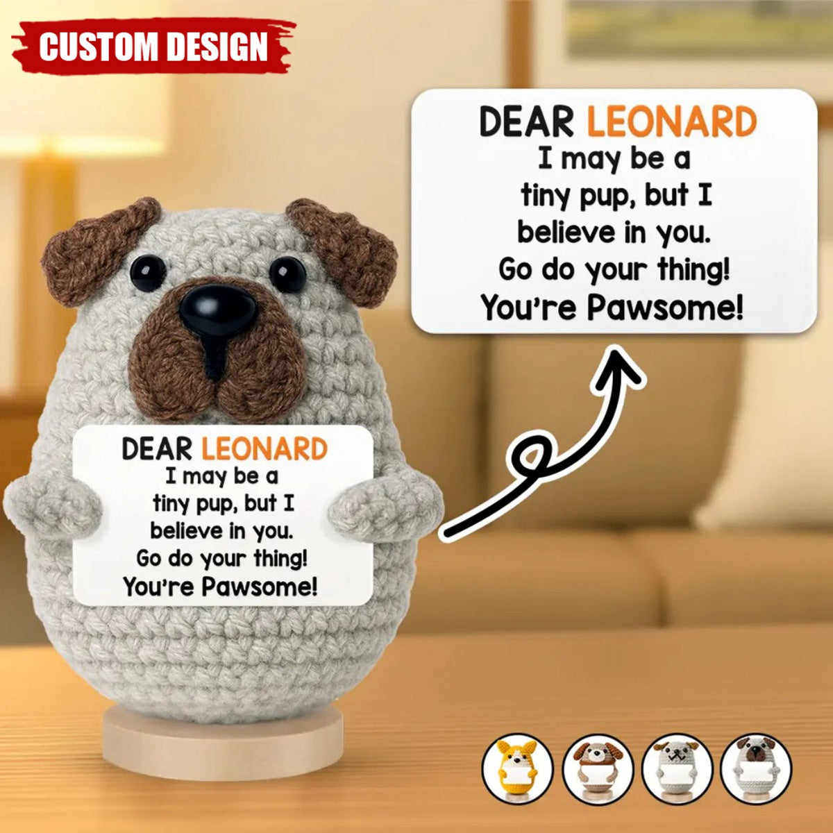 I May Be A Tiny Dog - Personalized Doll Crochet With Custom Card