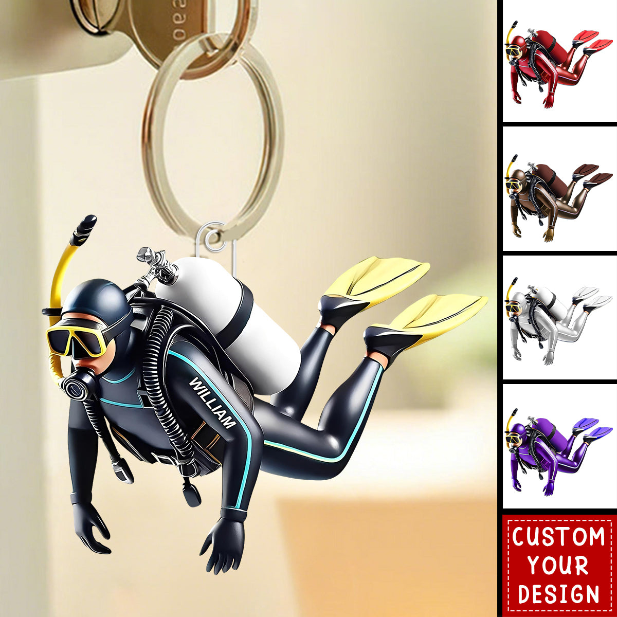 Personalized Acrylic Diver Keychain, Custom Scuba Diving Decoration