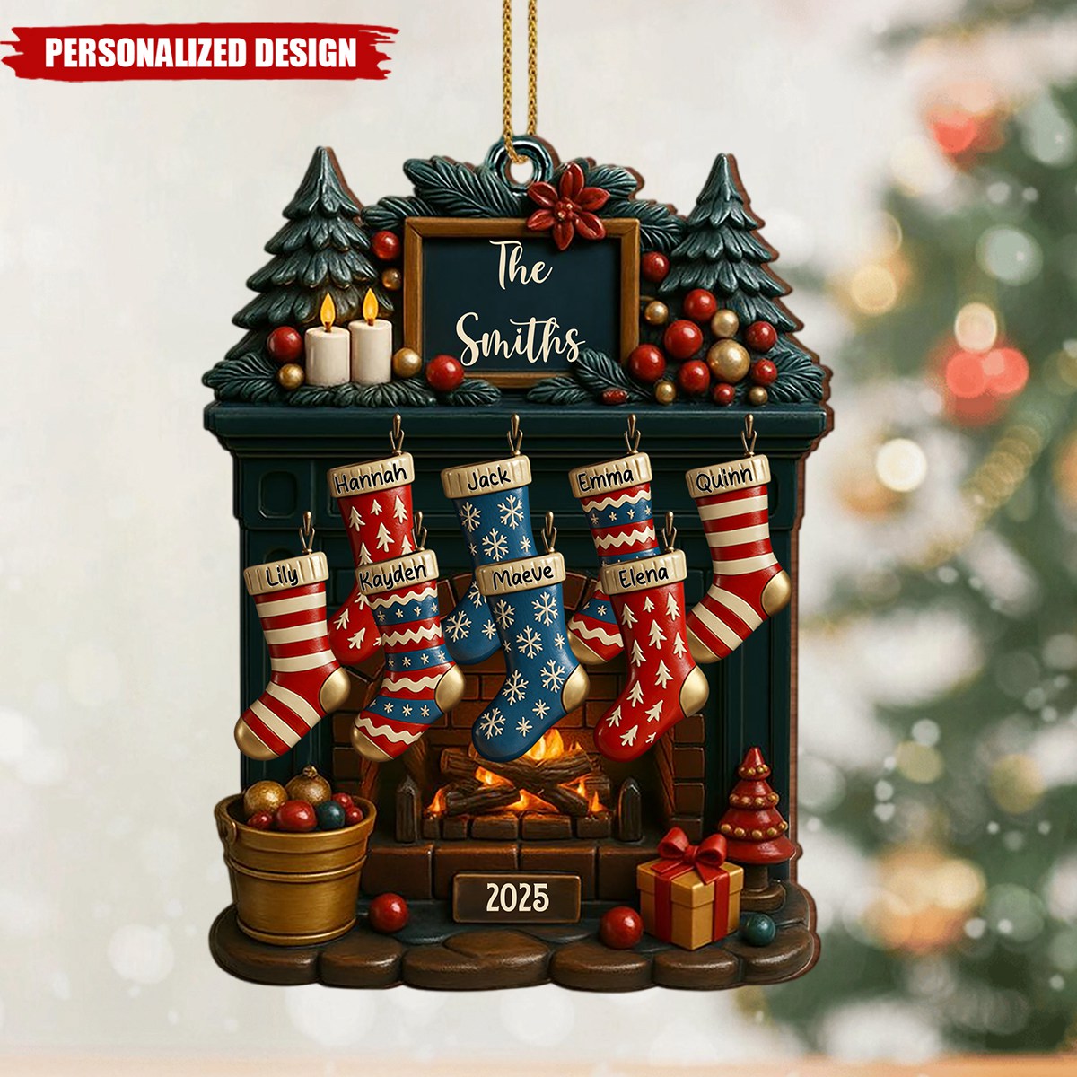 Holiday Gatherings-Personalized Family Name Wood Ornament