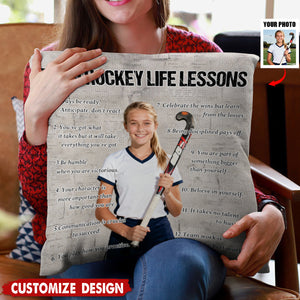 Personalized Field Hockey Life Lessons Upload Photo Pillow-Gift For Field Hockey Lovers