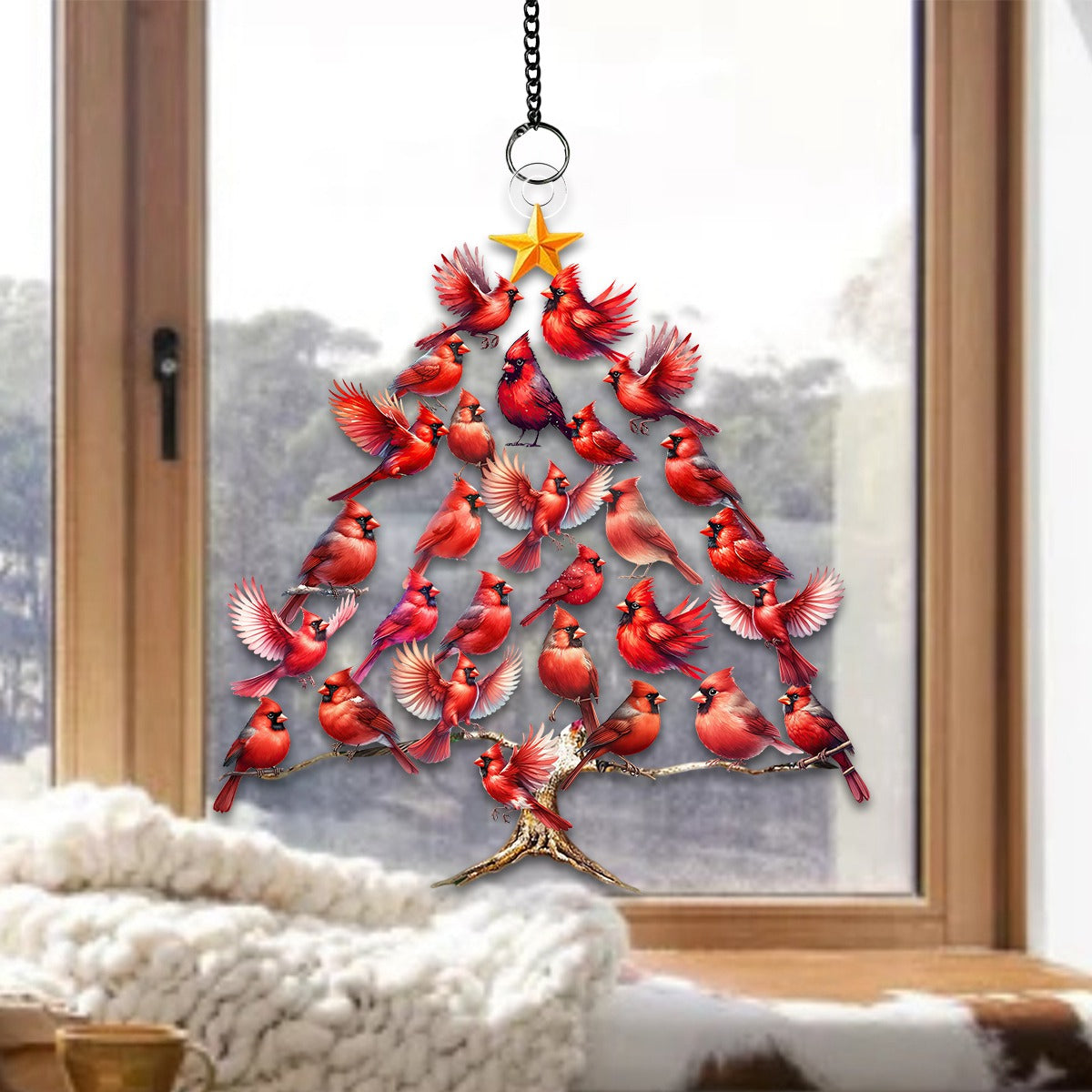 Cardinal Tree Window Suncatcher Ornament - Gift For Bird Lovers