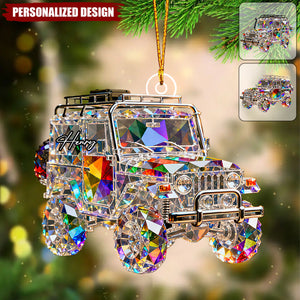 Personalized stained glass SUV themed ornament