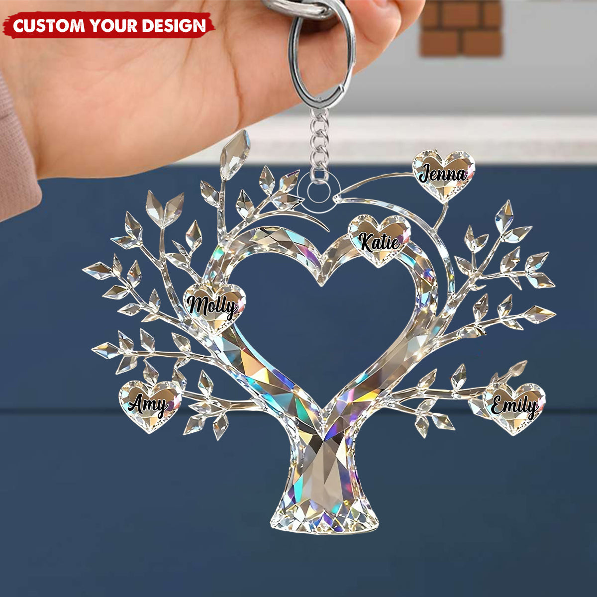 Personalized Tree of Life Family Member Crystal Keychain