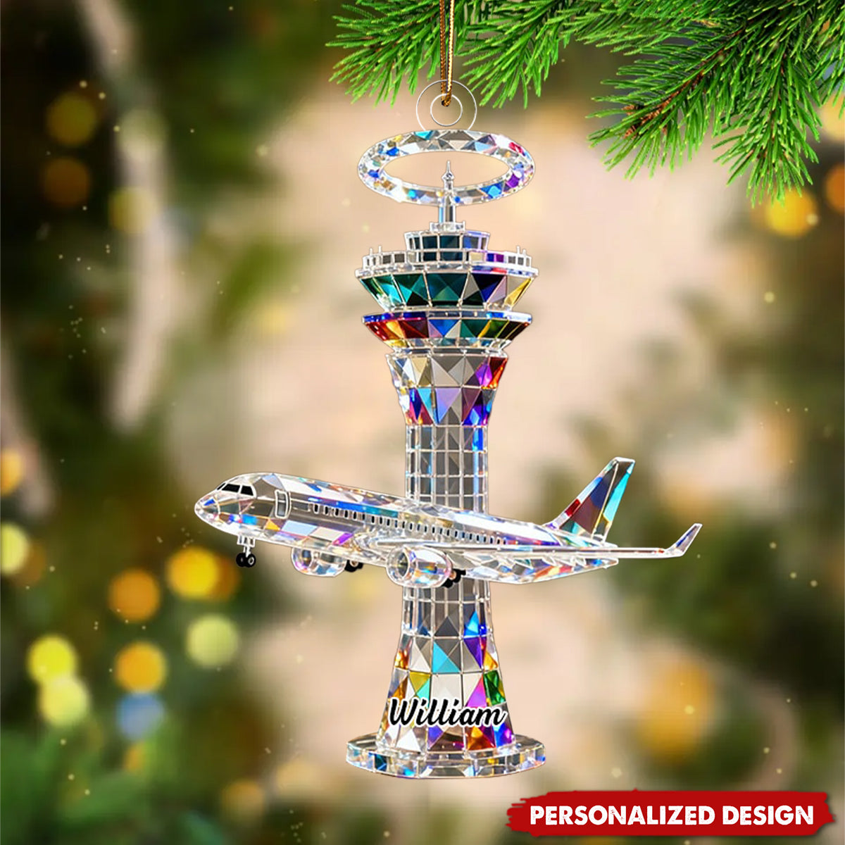 Personalized Airplane Tower Themed Ornament