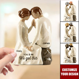 Couple Sitting Side By Side - Personalized Acrylic Block Plaque - Valentine's Day, Anniversary Gift For Him, Gift For Her