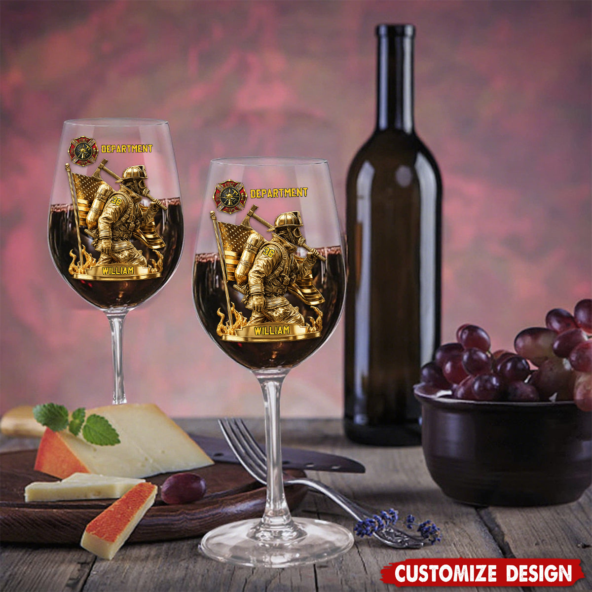Personalized Proud Firefighter American Glass - Custom Wine Glass With Long Stem For Fireman