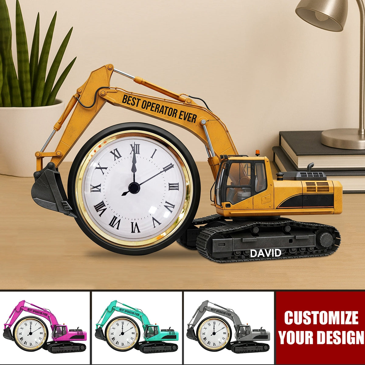 Excavator Desk Clock Plaque - Personalized Gifts For Operator