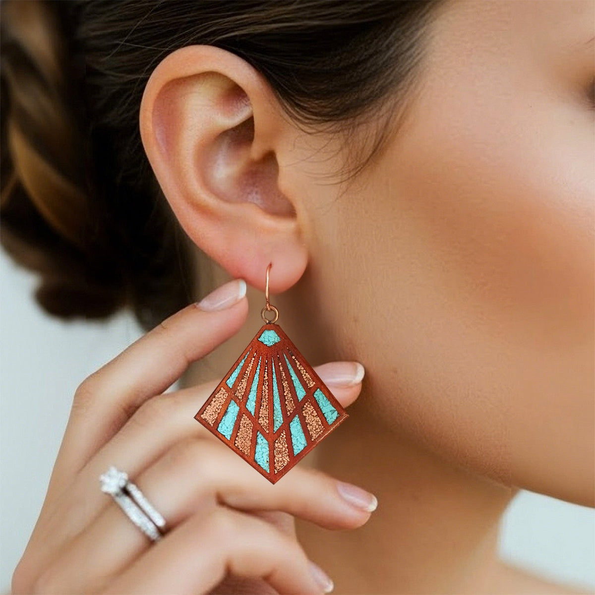 Large Art Deco Statement Earrings Crimson Wood Statement Earrings