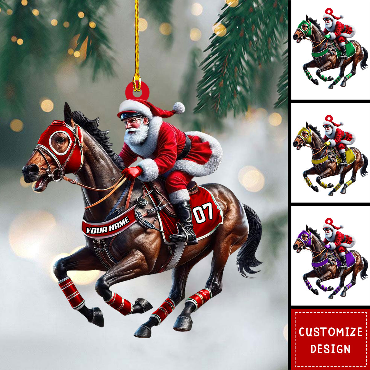 Personalized Horse Racing Santa Ornament - Gift For Equestrian Fans - 2024 New Release