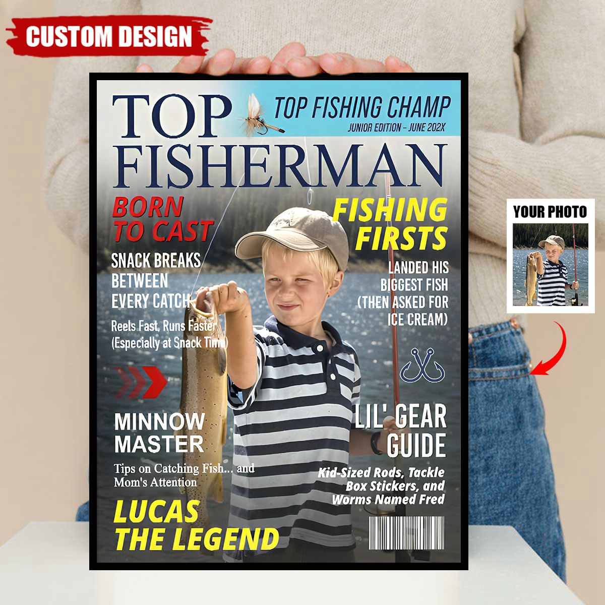 Custom Kids Fishing Magazine Cover Poster, Fishing Gifts for Boys, Fishing Gift for Son, Grandson, or Young Angler, Personalized Fisherman Gift