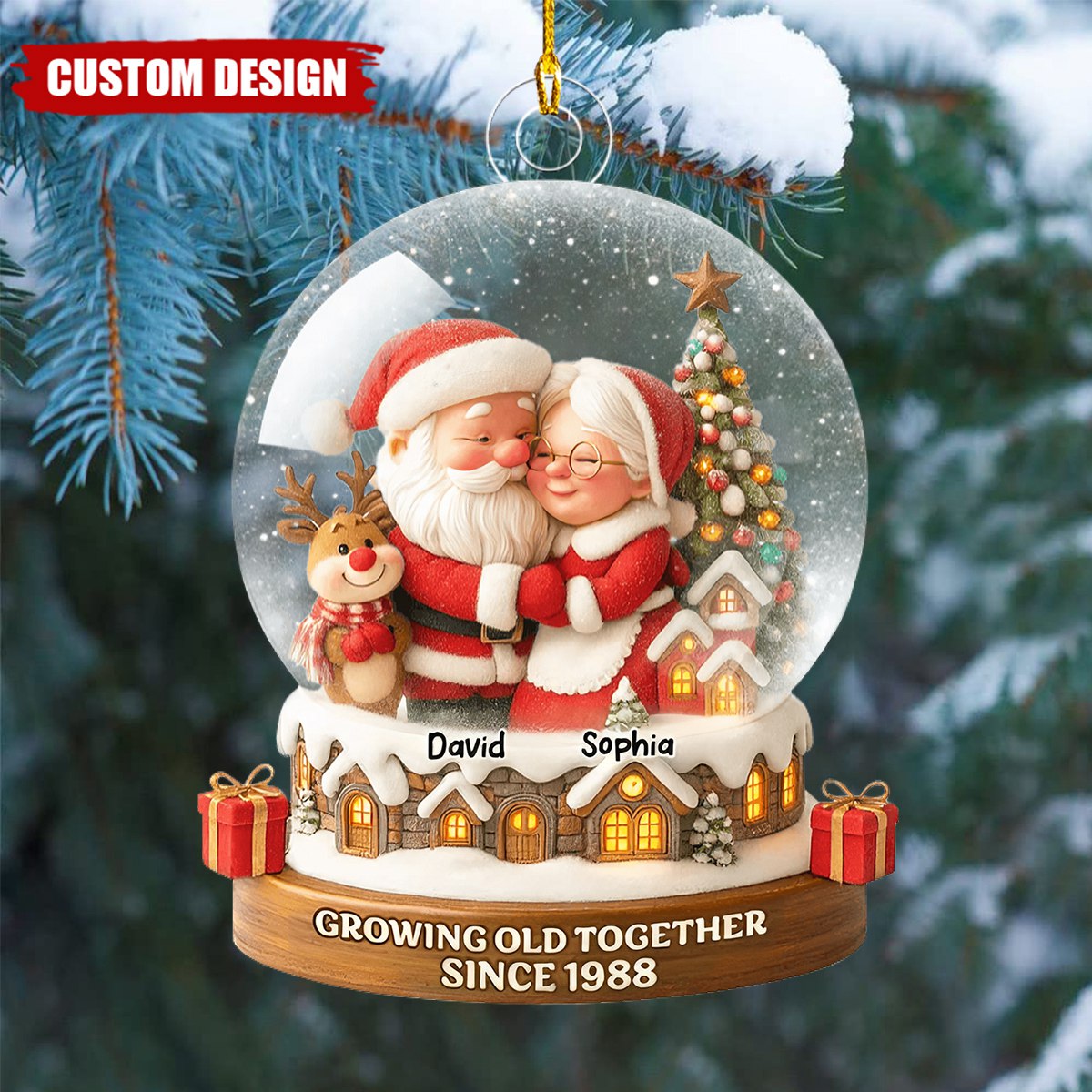 Santa Couple Acrylic Ornament with Cozy Hug Design, Perfect Christmas Gift for Couples
