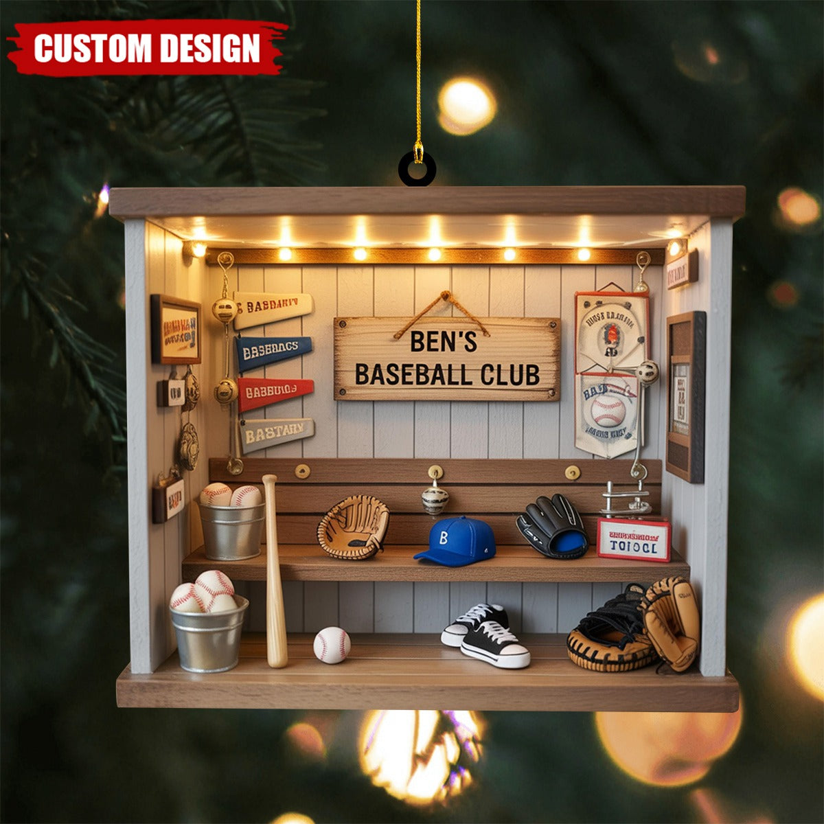 Baseball Lover Ornament | Custom Name Dugout Acrylic Room| 2D Flat Personalized Christmas Tree Hanging | Holiday Gift for Sports Enthusiasts
