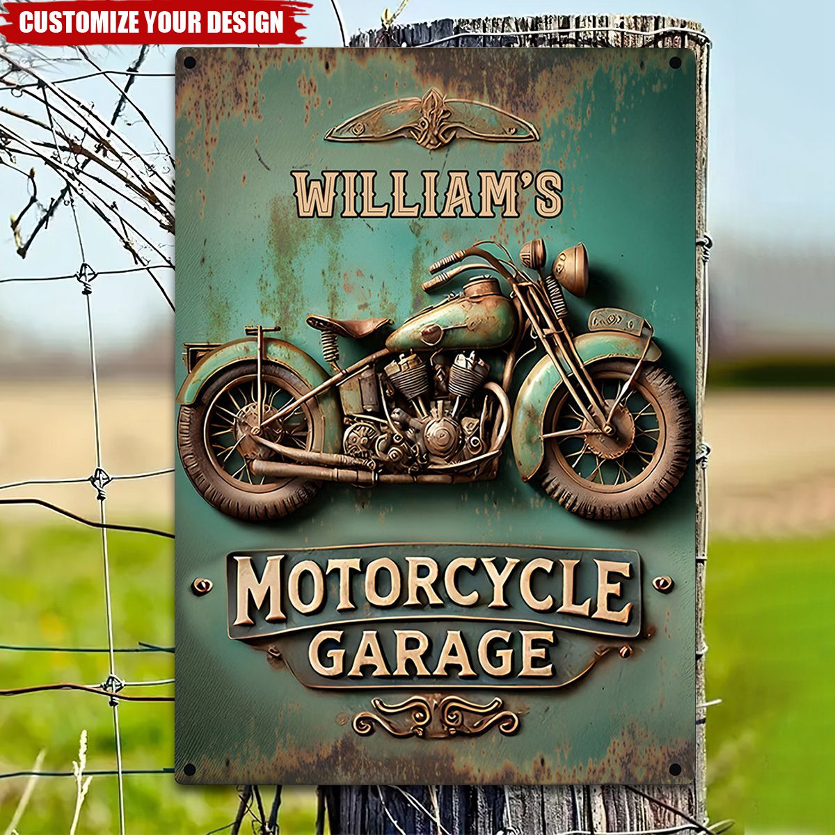 Motorcycle Garage - Personalized Biker Rectangle Metal Sign