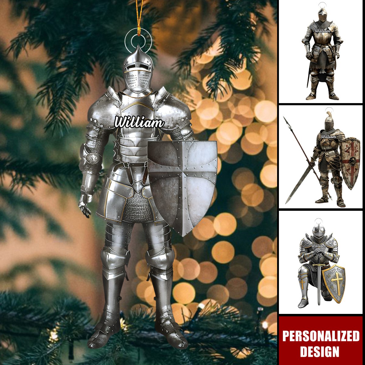 Personalized knight armor Christmas ornament