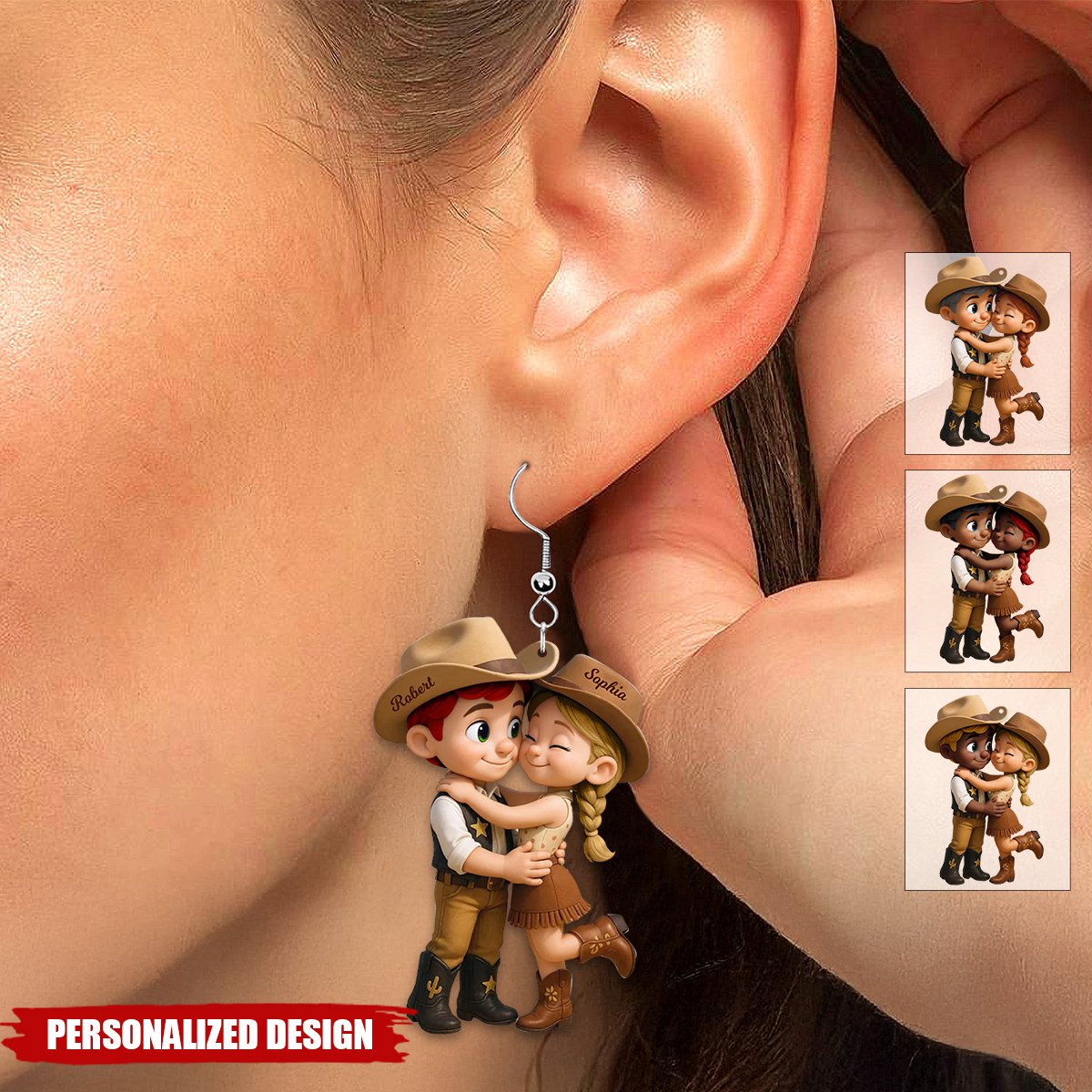 Cartoon Style Countryside Couple Cowboy Cowgirl Personalized Acrylic Earrings